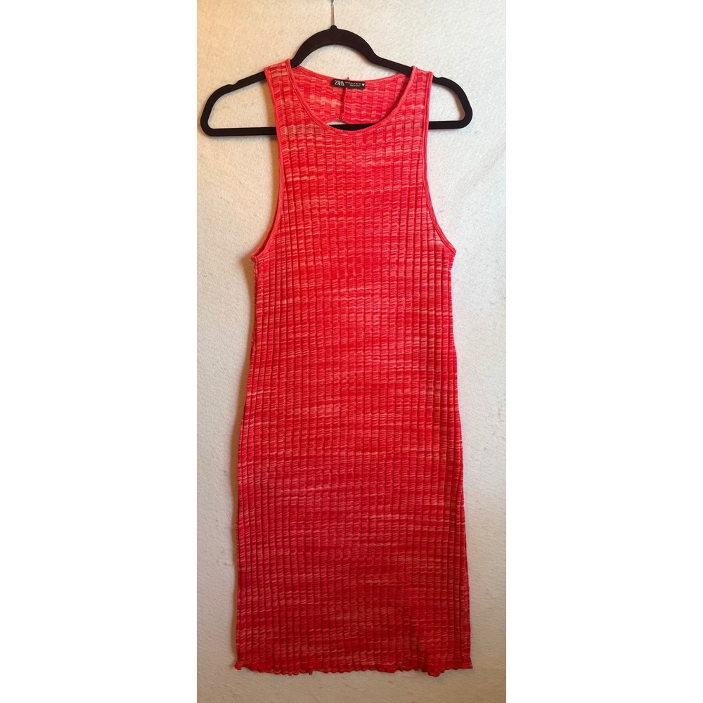 Zara Womens Pink Ribbed Knit Cut Out Back Bodycon Mini Dress Size M